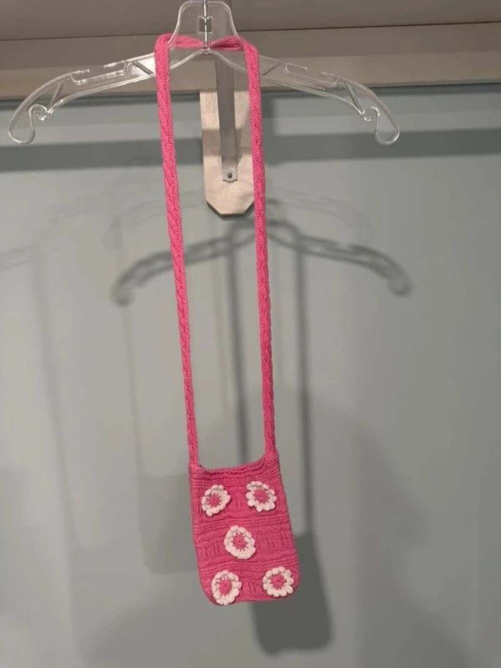 Handmade Pink Crochet Crossbody Phone Bag